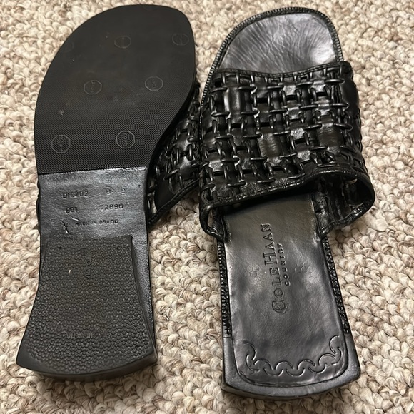 Cole Haan Shoes Woven Black Leather Slide Slip - Picture 5 of 5